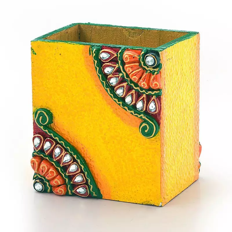 Decorative Kundan Meenakari Wooden Pen Stand
