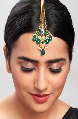 Blooming Lotus Green & Gold Kundan Polki Maang Tikka  1