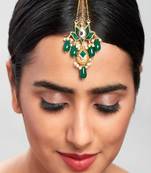 Blooming Lotus Green & Gold Kundan Polki Maang Tikka 