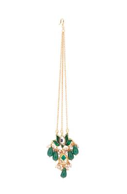 Blooming Lotus Green & Gold Kundan Polki Maang Tikka  3