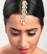 Green Enamelled Kundan Polki Maang Tikka With White Drops