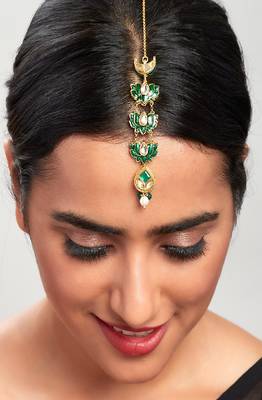Green Enamelled Kundan Polki Traditional Maang Tikka 1