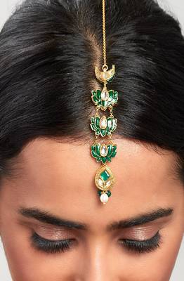 Green Enamelled Kundan Polki Traditional Maang Tikka 2
