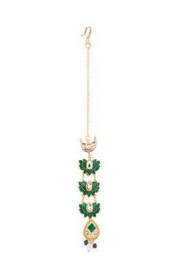Green Enamelled Kundan Polki Traditional Maang Tikka 3
