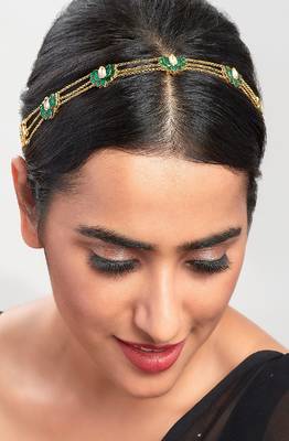 Green Enamelled Chain Strand Ethnic Maang Tikka 1