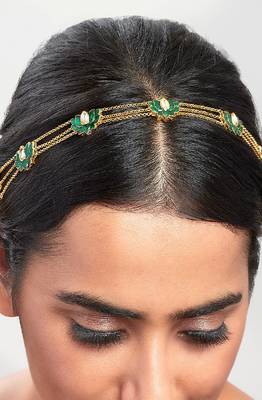 Green Enamelled Chain Strand Ethnic Maang Tikka 2