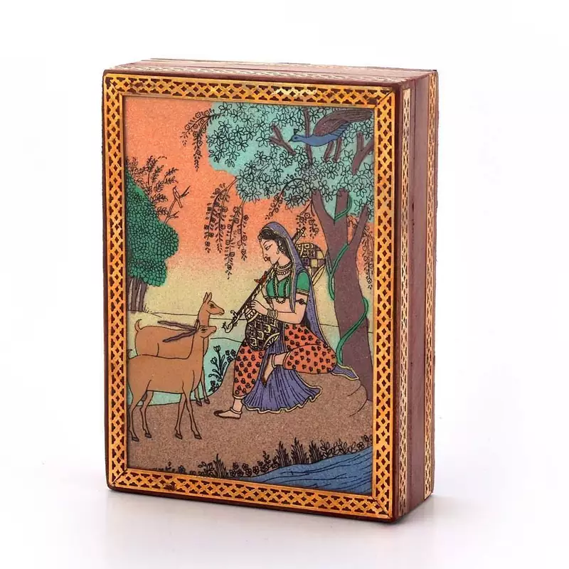 Gemstone Meera Painting Wooden Jewelry Box