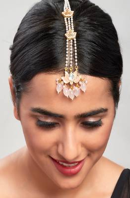 Blooming Lotus Pink Enamelled Kundan Polki Maang Tikka 1