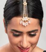 Blooming Lotus Pink Enamelled Kundan Polki Maang Tikka