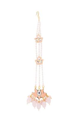 Blooming Lotus Pink Enamelled Kundan Polki Maang Tikka 3