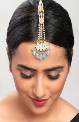 Blooming Lotus Blue Enamelled Kundan Polki Maang Tikka 1