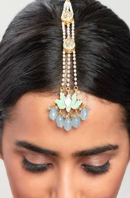 Blooming Lotus Blue Enamelled Kundan Polki Maang Tikka 2
