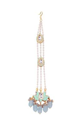 Blooming Lotus Blue Enamelled Kundan Polki Maang Tikka 3