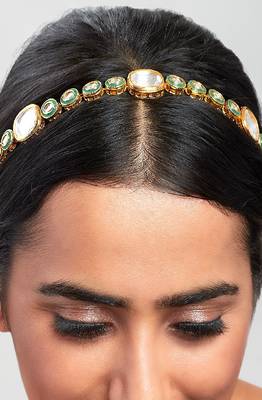 Green Enamelled Kundan Polki Maatha Patti  2