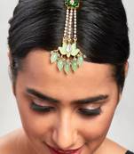 Blooming Lotus Green Enamelled Pearl Strand Maang Tikka