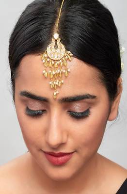 Green Agate Kundan Polki Traditional Maang Tikka In Gold Tone 1