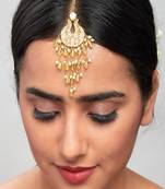 Green Agate Kundan Polki Traditional Maang Tikka In Gold Tone