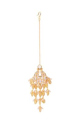 Green Agate Kundan Polki Traditional Maang Tikka In Gold Tone 3