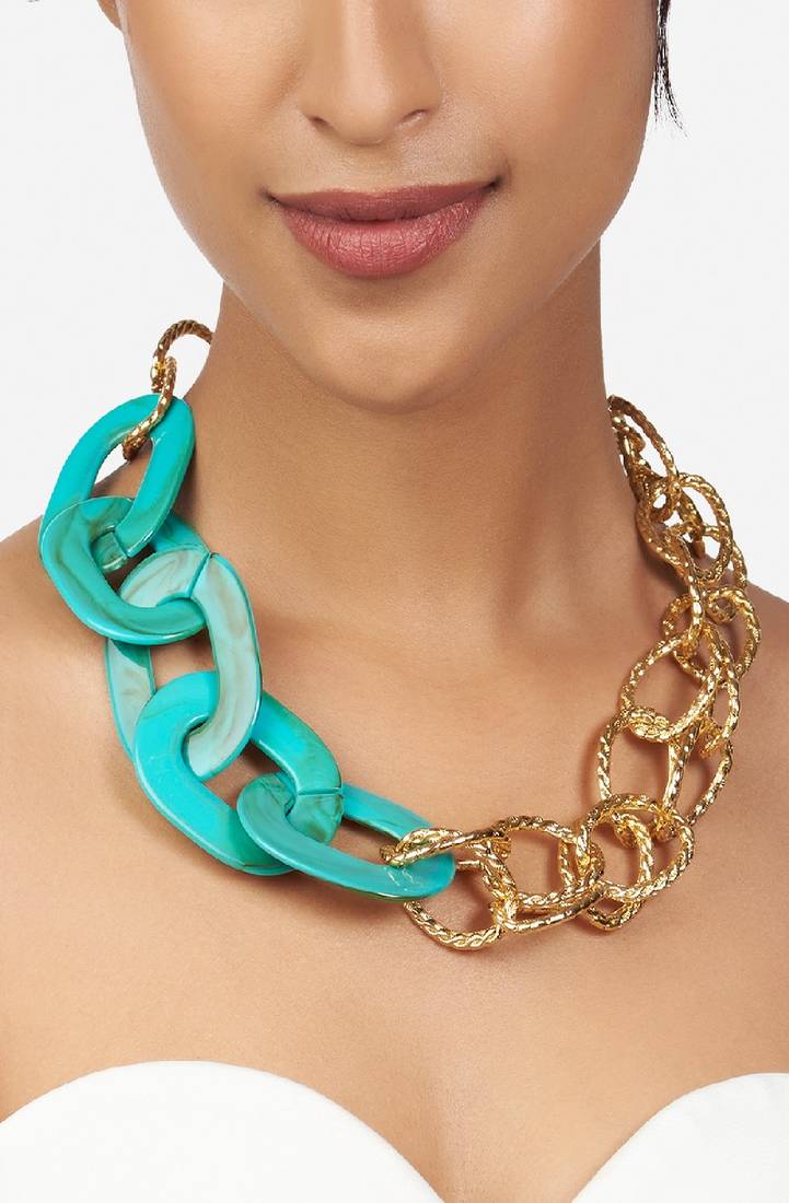 Gold & Green Beaded Chain Necklace