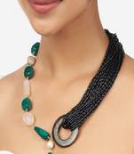 Bohemian Black & Green Beaded Necklace With Agates