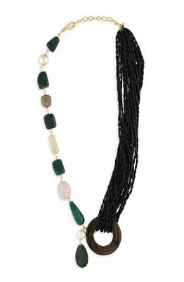 Bohemian Black & Green Beaded Necklace With Agates 4