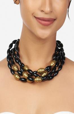 Black & Gold Beaded Choker Necklace 1