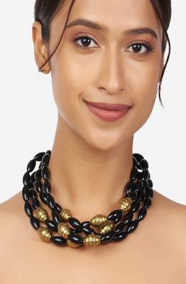 Black & Gold Beaded Choker Necklace 2