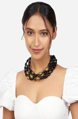 Black & Gold Beaded Choker Necklace 3