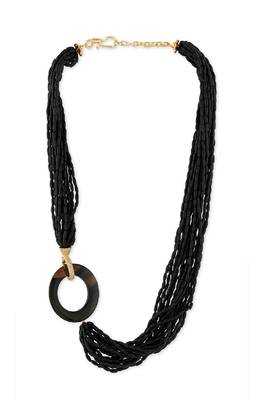 Black & Gold Beaded Necklace With Agate Ring 4