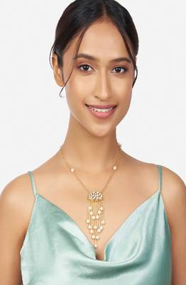 Gold & Off White Pendant Necklace With Pearls 3