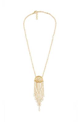 Gold & Off White Pendant Necklace With Pearls 4