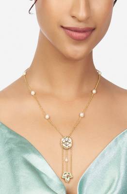 Gold Kundan Polki Pendant Necklace With Pearls 1