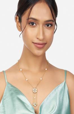 Gold Kundan Polki Pendant Necklace With Pearls 2