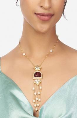 Gold & Red Kundan Polki Pendant Pearl Necklace 1