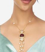 Gold & Red Kundan Polki Pendant Pearl Necklace