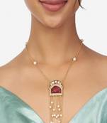 Gold & Pink Kundan Polki Pendant Necklace With Red Onyx
