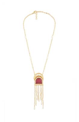Gold & Pink Kundan Polki Pendant Necklace With Red Onyx 4