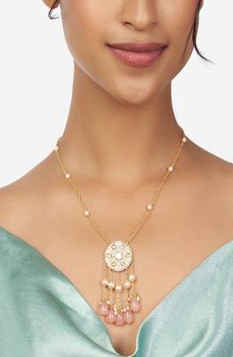 Off White Kundan Polki Necklace Pendant With Pink Onyx 1