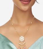 Off White Kundan Polki Necklace Pendant With Pink Onyx