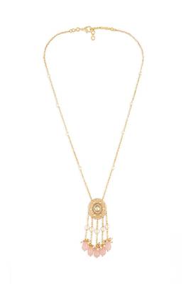 Off White Kundan Polki Necklace Pendant With Pink Onyx 4