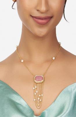 Gold & Pink Kundan Polki Pendant Necklace With Pink Onyx 1