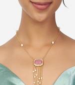 Gold & Pink Kundan Polki Pendant Necklace With Pink Onyx
