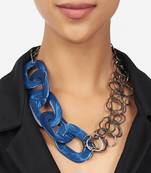 Blue & Grey Beaded Chain Necklace