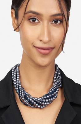 Grey & Blue Beaded Stones Necklace 2