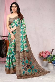 Green Printed Chiffon Saree With Blouse