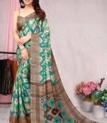 Green Printed Chiffon Saree With Blouse