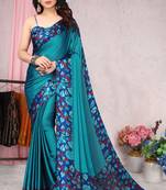 Blue Printed Chiffon Saree With Blouse