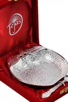 Silver Polished Apple Shape Brass Bowl n Spoon