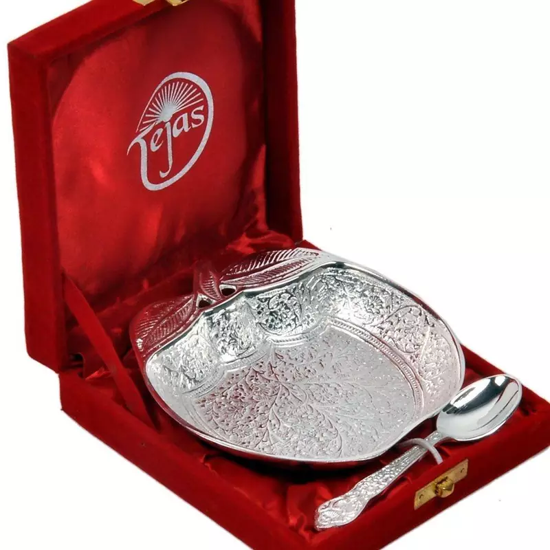Silver Polished Apple Shape Brass Bowl n Spoon