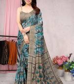 Turquoise Printed Chiffon Saree With Blouse
